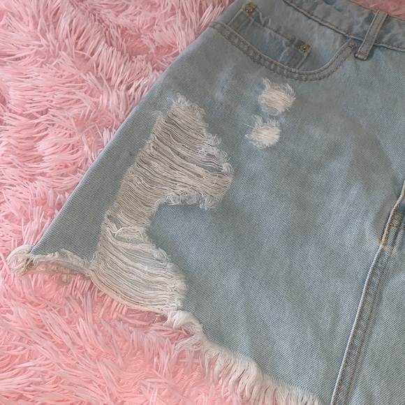 Forever 21 Light Blue Distressed Denim Skirt - Picture 2 of 15